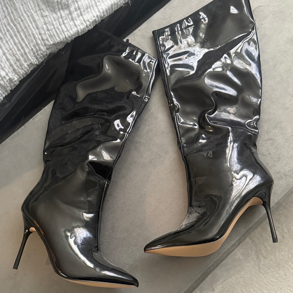 Black Patent Leather Knee-High Boots